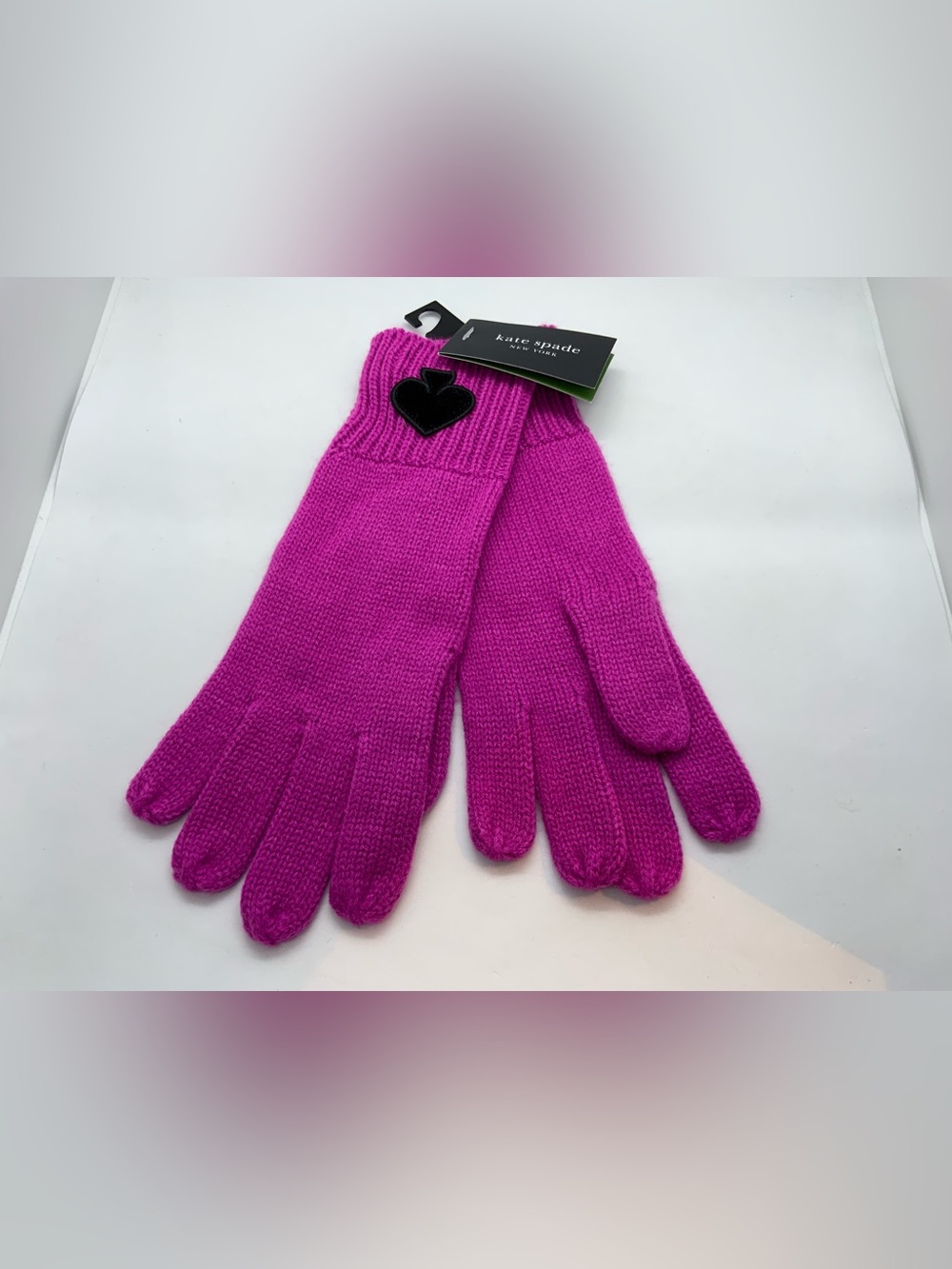 kate spade Hot Pink Knit Gloves with Black Heart Accent